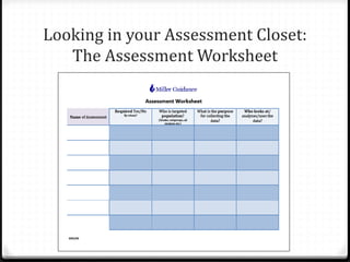 Looking in your Assessment Closet:
The Assessment Worksheet
 