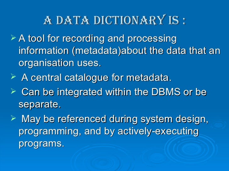 Data dictionary