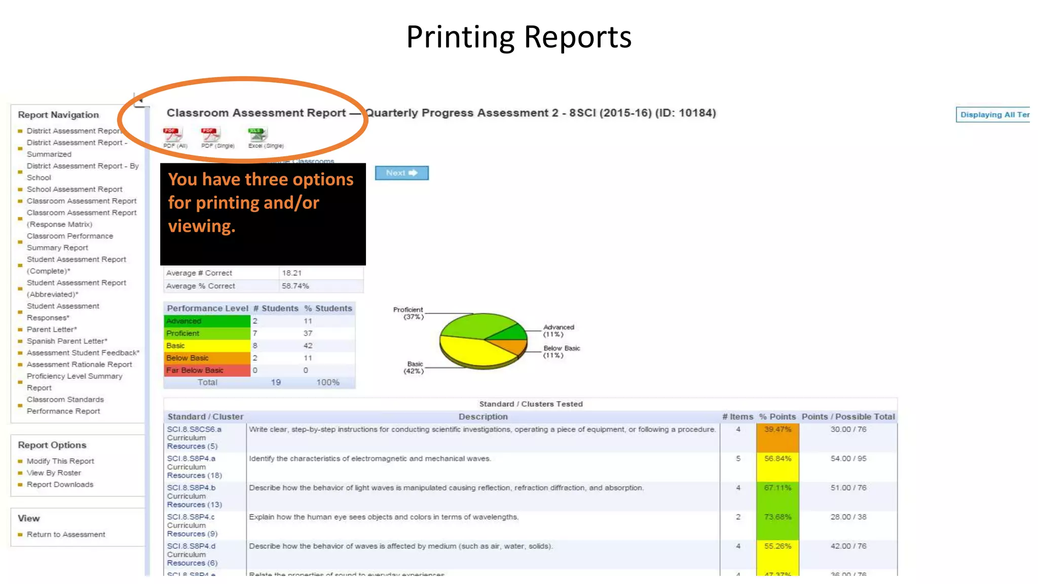 You have three options
for printing and/or
viewing.
Printing Reports
 