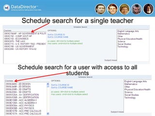 Schedule search for a single teacher
Schedule search for a user with access to all
students
 
