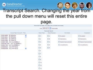 Transcript Search. Changing the year from
the pull down menu will reset this entire
page.
 