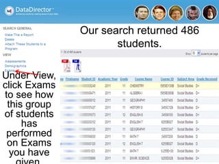 Our search returned 486
students.
Under View,
click Exams
to see how
this group
of students
has
performed
on Exams
you have
 
