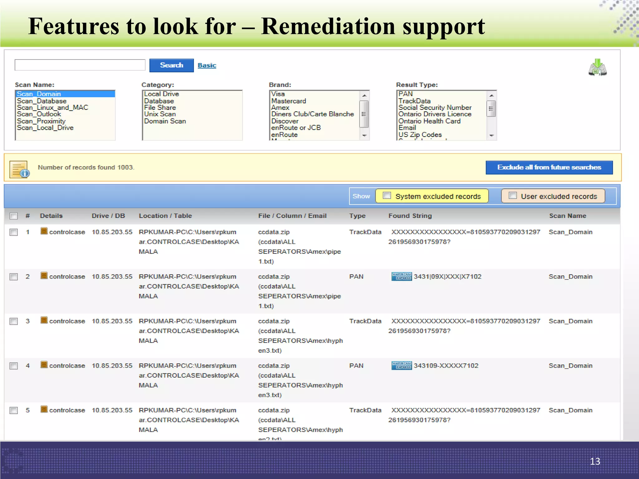 Features to look for – Remediation support
13
 