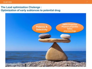 The Lead optimization Chalenge :
Optimization of early subtances to potential drug
2
Potency &
Selectivity
DMPK Properties
Physical properties
Safety
pharmacology
 