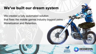 We’ve built our dream system
We created a fully automated solution
that fixes the mobile games industry biggest pains -
Monetization and Retention.
 