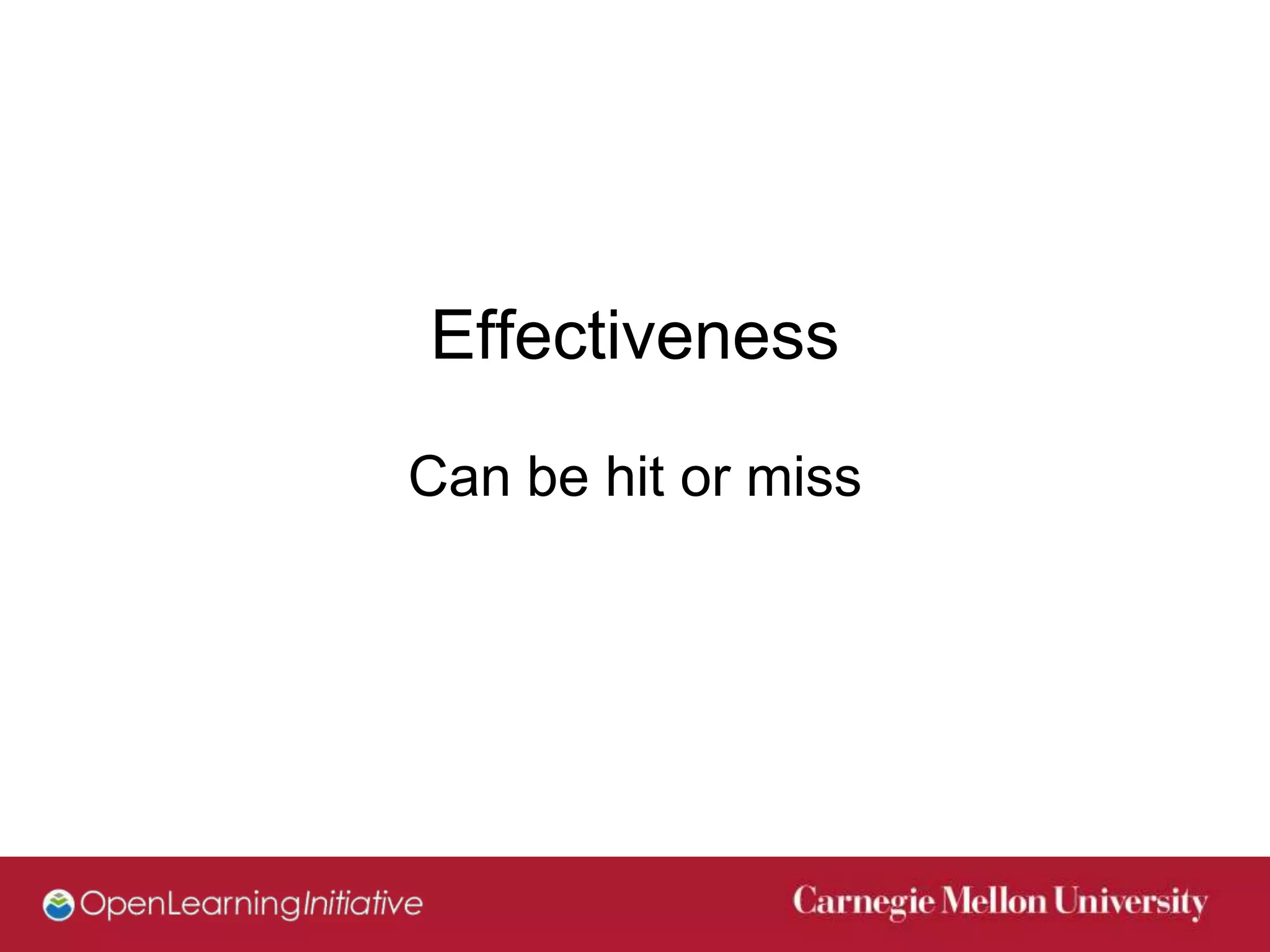 Effectiveness
Can be hit or miss
 