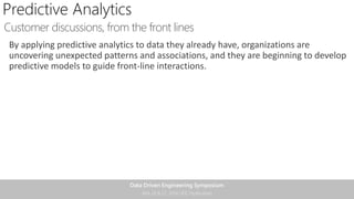 Predictive Analytics
Customer discussions, from the front lines
By applying predictive analytics to data they already have...