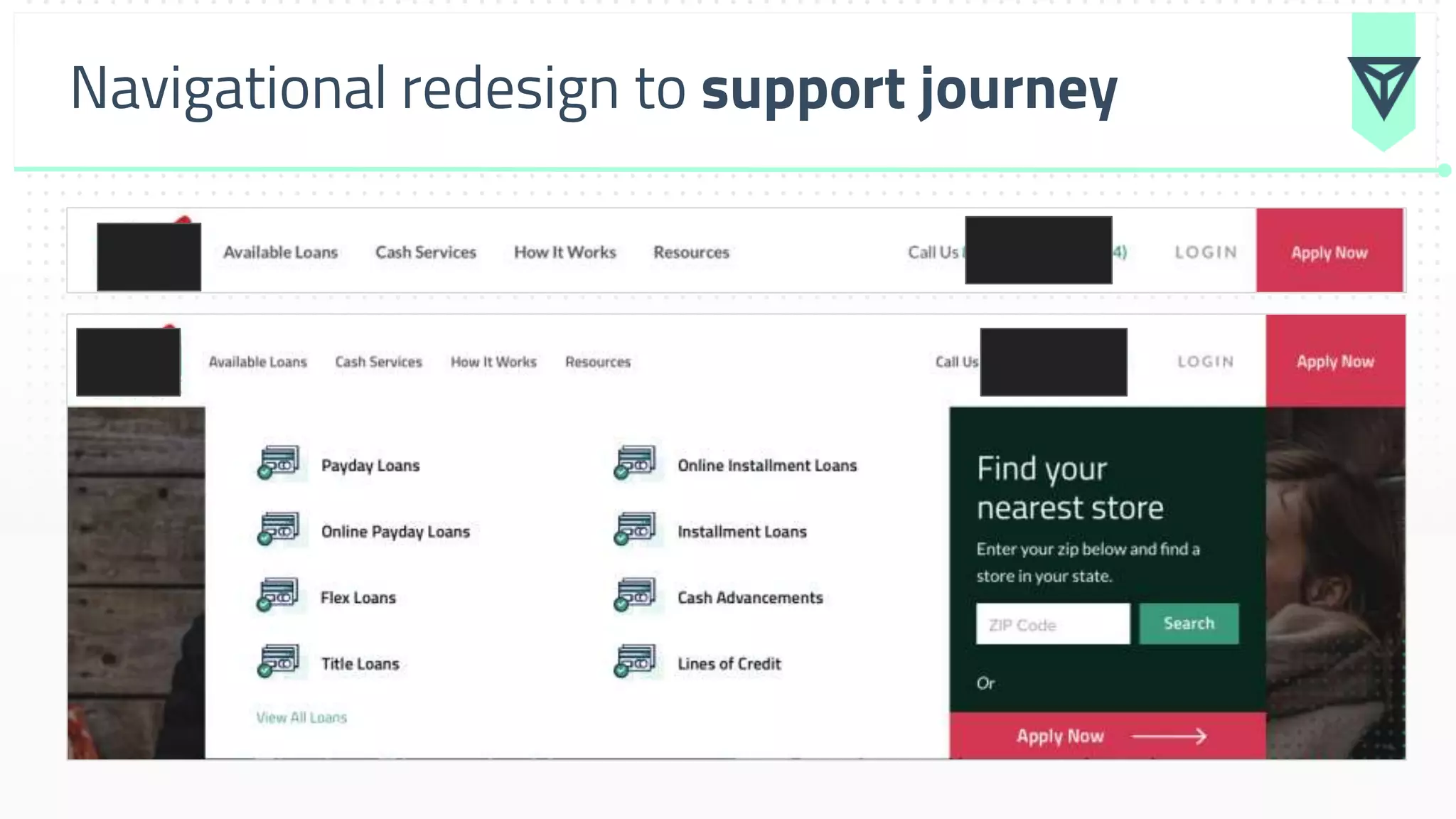 Navigational redesign to support journey
 