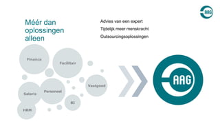 Advies van een expert
Tijdelijk meer menskracht
Outsourcingsoplossingen
Méér dan
oplossingen
alleen
Salaris
BI
Vastgoed
Personeel
Facilitair
HRM
Finance
 