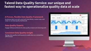 Talend Data Quality Service: our unique and
fastest way to operationalize quality data at scale
A Proven, Flexible Data Qu...