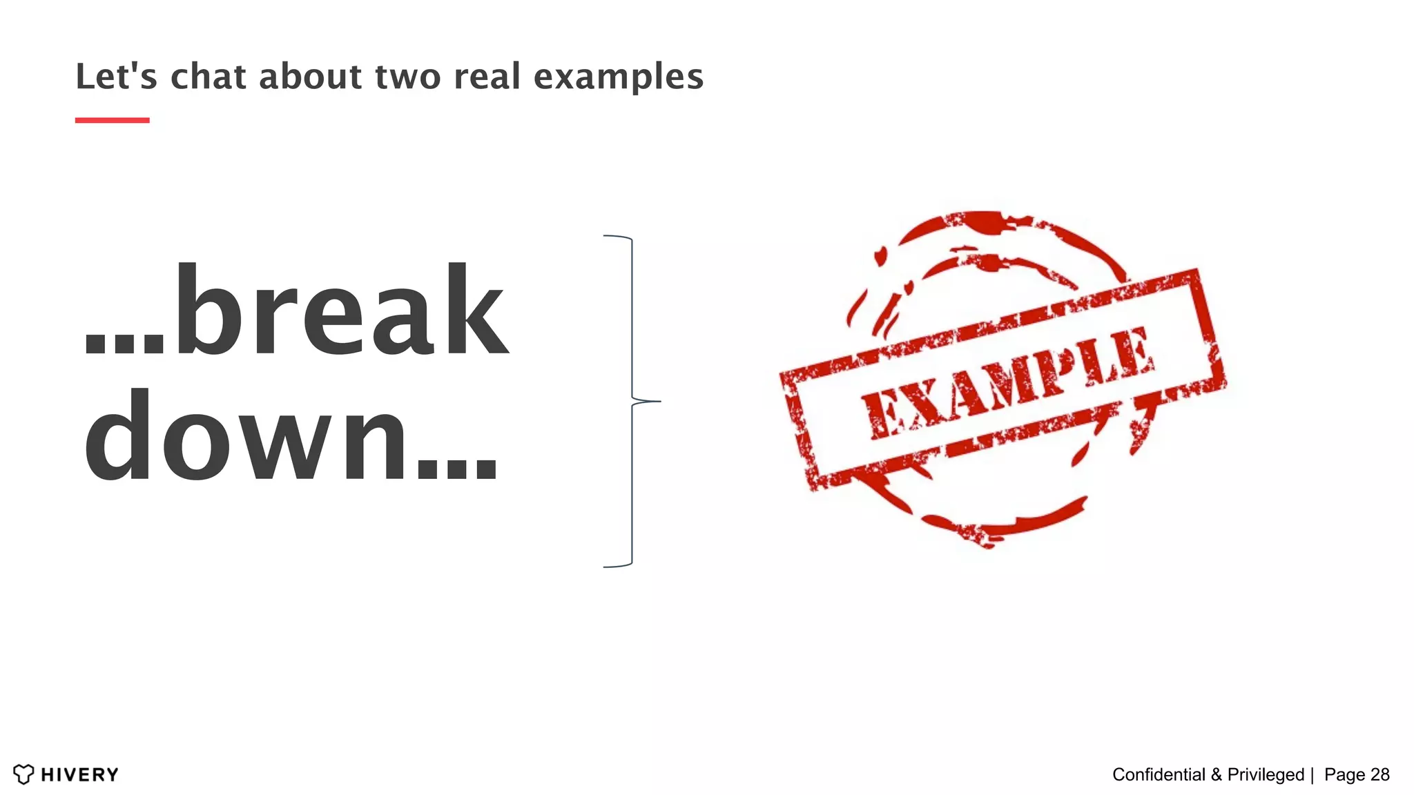 Confidential & Privileged | Page 28
Let's chat about two real examples
...break
down...
 