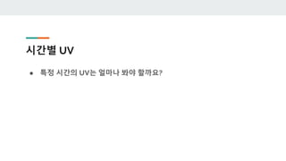 시간별 UV
● 특정 시간의 UV는 얼마나 봐야 할까요?
 