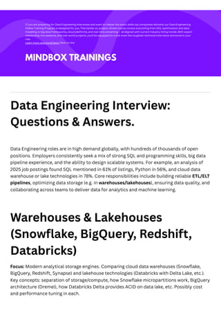 Data Engineering Interview Questions & Answers Warehouses & Lakehouses ...