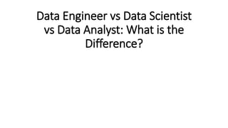 Data Engineer vs Data Scientist
vs Data Analyst: What is the
Difference?
 