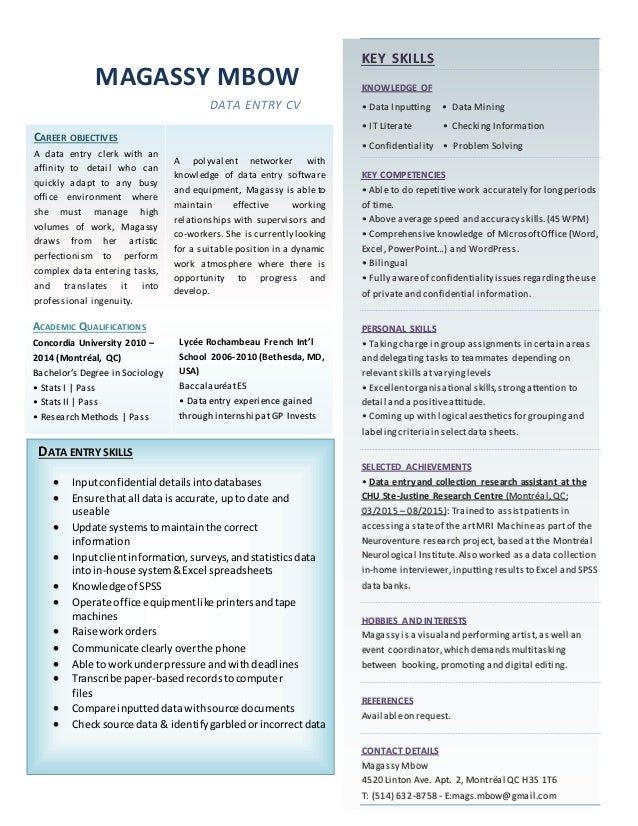 Data entry cv