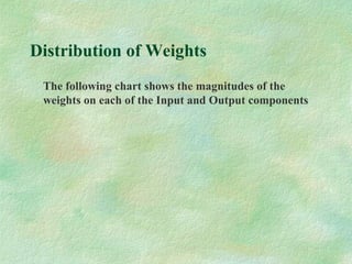 Distribution of Weights
The following chart shows the magnitudes of the
weights on each of the Input and Output components
 