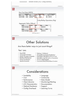 ®
eric@nextbigsound.com© 2009 - 2014 Next Big Sound, Inc.
Architecture & Stats
•Data collected from 60+ sources
•1M artists, 10M tracks
•10s of billions of records
•CDH 4.3.0
•48 node Hadoop cluster for 35TB dataset
•No licensing costs
•Giant counting machine!
 