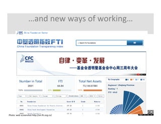 (CC	
  BY-­‐NC-­‐SA	
  3.0)	
  	
  
Photo:	
  web	
  screenshot	
  hGp://en.Xi.org.cn/	
  	
  
…and	
  new	
  ways	
  of	
  working…	
  
 