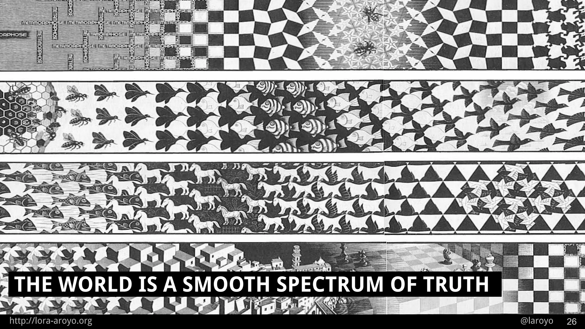http://lora-aroyo.org @laroyo
THE WORLD IS A SMOOTH SPECTRUM OF TRUTH
26
 