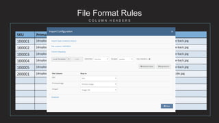File Format Rules
SKU Image Image
100001 [dropbox]mark.aldousImportsImagesblue-front.jpg [dropbox]mark.aldousImportsImagesblue-back.jpg
100002 [dropbox]mark.aldousImportsImagesblue-front.jpg [dropbox]mark.aldousImportsImagesblue-back.jpg
100003 [dropbox]mark.aldousImportsImagesblue-front.jpg [dropbox]mark.aldousImportsImagesblue-back.jpg
100004 [dropbox]mark.aldousImportsImagesblue-front.jpg [dropbox]mark.aldousImportsImagesblue-back.jpg
100005 [dropbox]mark.aldousImportsImagesblue-front.jpg [dropbox]mark.aldousImportsImagesblue-back.jpg
200001 [dropbox]mark.aldousImportsImagestv-front.jpg [dropbox]mark.aldousImportsImagestv-side.jpg
SKU Primary Image Image 2
100001 [dropbox]mark.aldousImportsImagesblue-front.jpg [dropbox]mark.aldousImportsImagesblue-back.jpg
100002 [dropbox]mark.aldousImportsImagesblue-front.jpg [dropbox]mark.aldousImportsImagesblue-back.jpg
100003 [dropbox]mark.aldousImportsImagesblue-front.jpg [dropbox]mark.aldousImportsImagesblue-back.jpg
100004 [dropbox]mark.aldousImportsImagesblue-front.jpg [dropbox]mark.aldousImportsImagesblue-back.jpg
100005 [dropbox]mark.aldousImportsImagesblue-front.jpg [dropbox]mark.aldousImportsImagesblue-back.jpg
200001 [dropbox]mark.aldousImportsImagestv-front.jpg [dropbox]mark.aldousImportsImagestv-side.jpg
 