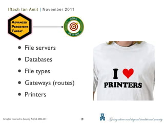Iftach Ian Amit | November 2011




                • File servers
                • Databases
                • File type...