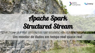 Apache Spark
Structured Stream
Um moedor de dados em tempo real quase real
Eiti Kimura
Datafest Out/2018
Apache Spark
Structured Stream
 