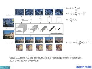 Gatys, L.A., Ecker, A.S. and Bethge, M., 2015. A neural algorithm of artistic style.
arXiv preprint arXiv:1508.06576.
 