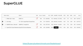 SuperGLUE
https://super.gluebenchmark.com/leaderboard
 