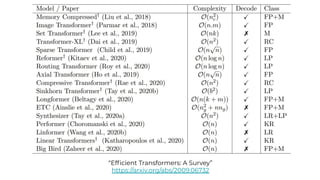 “Efﬁcient Transformers: A Survey”
https://arxiv.org/abs/2009.06732
 