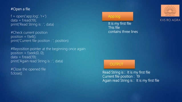 Data file handling in python reading & writing methods | PPTX image.