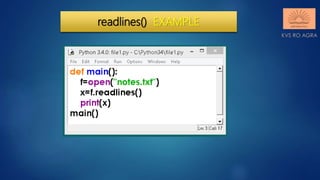 Data file handling in python reading & writing methods | PPT