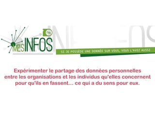 Expérimenter le partage des données personnelles
entre les organisations et les individus qu'elles concernent
pour qu'ils en fassent… ce qui a du sens pour eux.
 