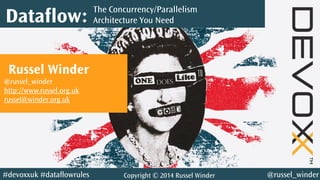 @russel_winder#devoxxuk #dataflowrules Copyright © 2014 Russel Winder
Dataflow:
Russel Winder
@russel_winder
http://www.russel.org.uk
russel@winder.org.uk
The Concurrency/Parallelism
Architecture You Need
 