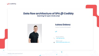 Łukasz Dobosz
Senior Frontend Developer
1
Data flow architecture of SPA @ Codibly
[warning: for open minds only]
Numer telefonu
+48 788 266 229
Adres e-mail
lukasz.dobosz@codibly.com
Meetup: JS dla zaawansowanych!
 