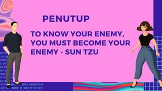 0 1 1 1 1 0 1 0 1 1 1 1 1 1 0 1 1 1 1 0 0 0 0 1 0 1
0 1 1 1 1 0 1 0 1 0 1 1 0 1 1 0 1 0 0 0 1 0 1 1 0 1
0 1 0 0 1 1 1 0 1 0 1 0 1 1 1 0 0 1 0 0 0 0 0 1
0 1 0 1 1 1 1 1 1 0 1 1 1 1 1 1 1 0 1 0 1 1 1 0 0 1 0
0 1 0 0 0 1 0 0 0 0 1 0 0 0 0 0 0 0 1 1 1 0
0 1 1 0 0 0 1 1 1 1 0 1 0 1 1 1 1 1 1 0 1 1 1 1 0 0
1 0 0 1 0 1 1 1 1 0 1 0 1 0 1 1 0 1 1 0 1 0 0 0 1
0 1 1 0 0 1 0 0 1 1 1 0 1 0 1 0 1 1 1 0 0 1 0 0
0 0 1 0 0 1 0 1 1 1 1 1 1 0 1 1 1 1 1 1 1 0 1 0 1 1 1
1 1 1 0 1 1 0 1 0 0 0 1 0 0 0 0 1 0 0 0 0 0 0
1 0 1 1 1 0 1 1 0 0 0 1 1 1 1 0 1 0 1 1 1 1 1 1 0 1 1
TO KNOW YOUR ENEMY,
YOU MUST BECOME YOUR
ENEMY - SUN TZU
PENUTUP
 