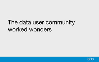 The data user community
worked wonders
GDS
 