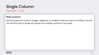 Single Column
Content Tile
Use this panel for content, images, diagrams, or whatever else you want to include. You can
use the line tool to divide this panel into multiple sections if you want.
Multi-purpose
84
 