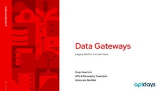 Legacy data for microservices
Data Gateways
Hugo Guerrero
APIs & Messaging Developer
Advocate, Red Hat
DATAGATEWAYS
1
 
