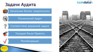 Начальные Бизнес предпосылки
Технический Аудит
Соответствие решаемой задаче
Текущие Риски Проекта
Рекомендации
Задачи Аудита
 