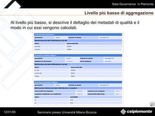 Livello più basso di aggregazione Al livello più basso, si descrive il dettaglio dei metadati di qualità e il modo in cui essi vengono calcolati. 