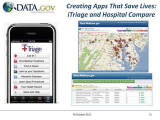 Creating Apps That Save Lives:
iTriage and Hospital Compare




  20 October 2011          16
 