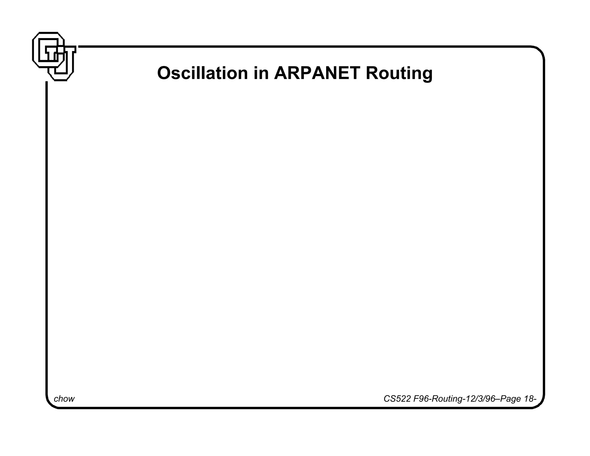 chow CS522 F96-Routing-12/3/96–Page 18-
Oscillation in ARPANET Routing
 