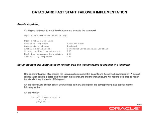 v$standby_log unassigned Dataguard implementation fsfo
