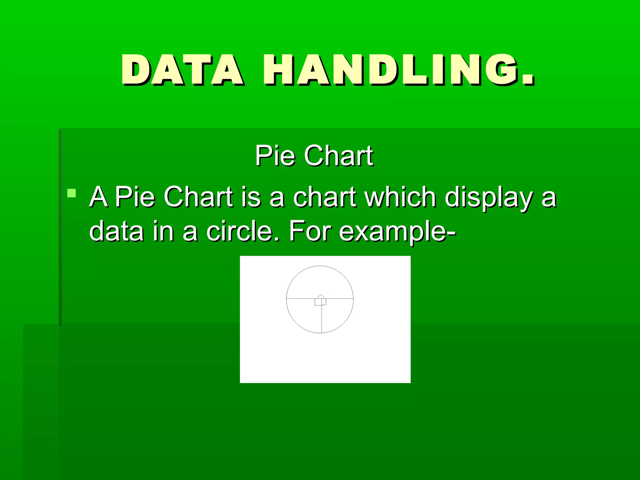 DATA HANDLING.

                 Pie Chart
 A Pie Chart is a chart which display a
  data in a circle. For example-
 