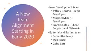 A New
Team
Alignment
Starting in
Early 2020
 