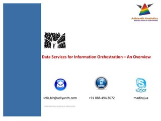 Data Services for Information Orchestration – An Overview

Info.blr@adiyanth.com
CONFIDENTIAL & LEGALLY PRIVILEGED

+91 888 494 8072

madirajua

 