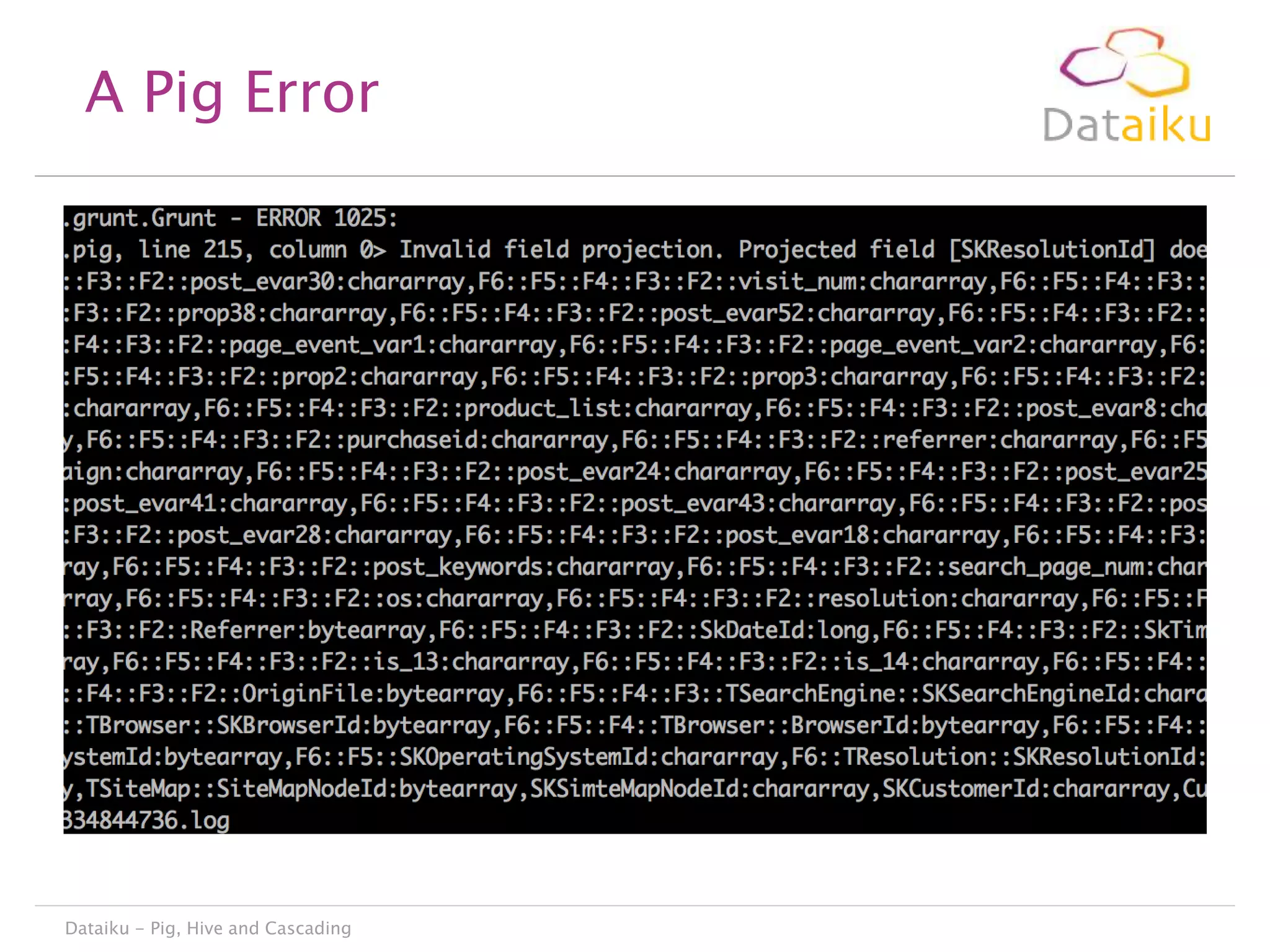 A Pig Error

Dataiku - Pig, Hive and Cascading

 