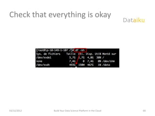 Check that everything is okay




03/12/2012   Build Your Data Science Platform in the Cloud   60
 