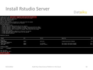 Install Rstudio Server




03/12/2012   Build Your Data Science Platform in the Cloud   65
 