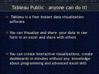 Tableau Public – anyone can do it!Tableau Public – anyone can do it!
Tableau is a free instant data visualization
software...
